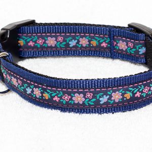 blauwe halsband hond bloemetjes - hondenhalsband blauw – halsband blauw – blauwe hondenhalsband
