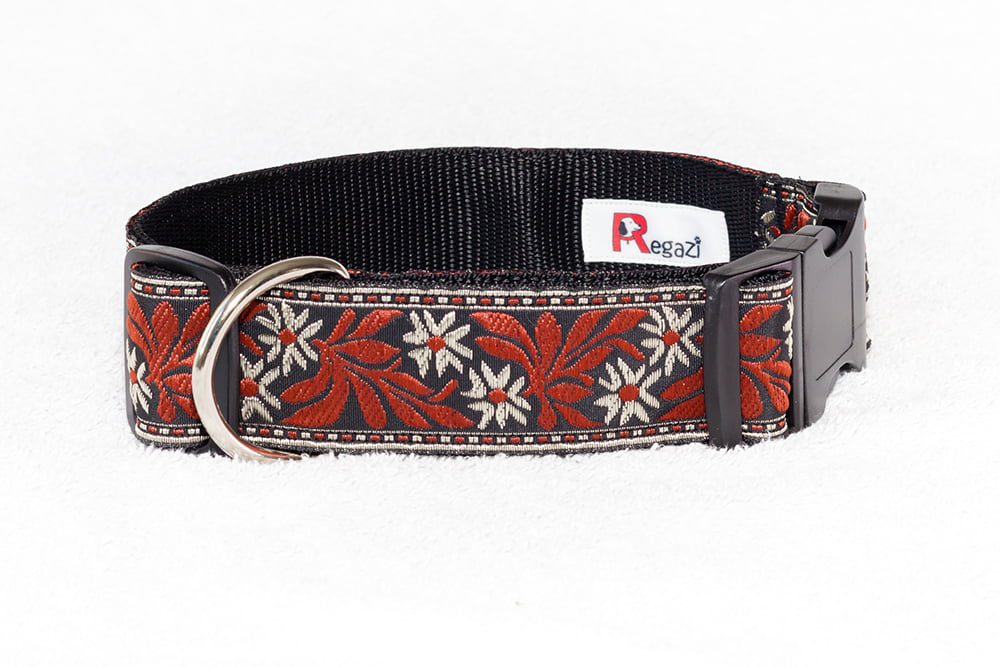 Regazi halsband roestbruin-zilvergrijze bloemen 4 cm - Afbeelding 2