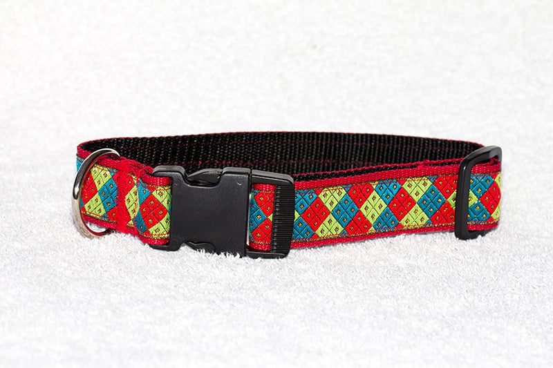 Regazi halsband rood-turquoise-rood-geelgroen-geruit 3 cm - Afbeelding 2