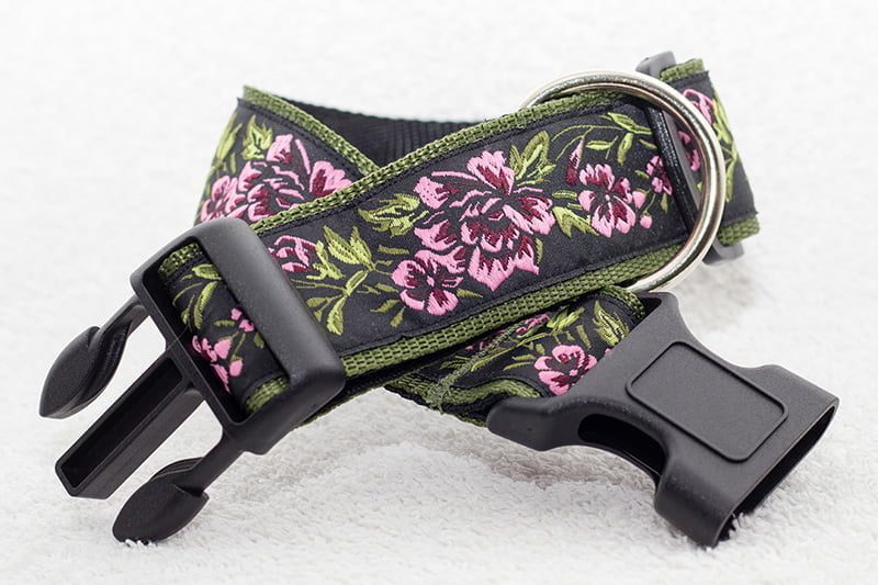 Regazi halsband legergroen-roze-bordeauxrode bloemen 4 cm - Afbeelding 4