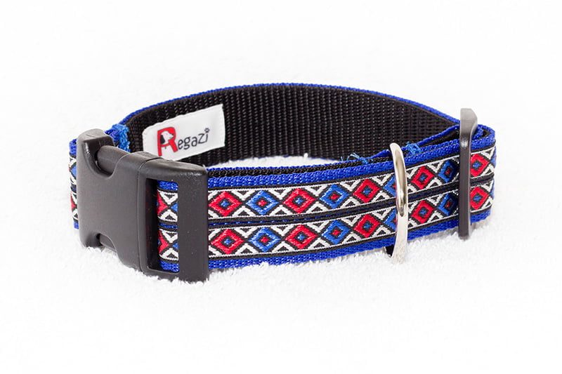 Regazi halsband blauw met rood-wit-blauwe sierband 3 cm - Afbeelding 2