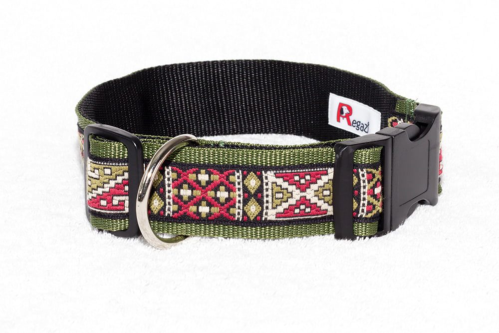 Regazi halsband olijfgroen zwart rood 4 cm - Afbeelding 2