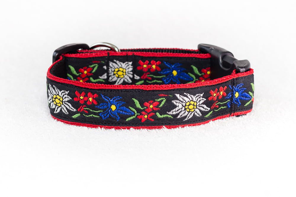 rode hondenhalsband bloemen - halsbanden handgemaakt – halsband hond - hondenhalsband