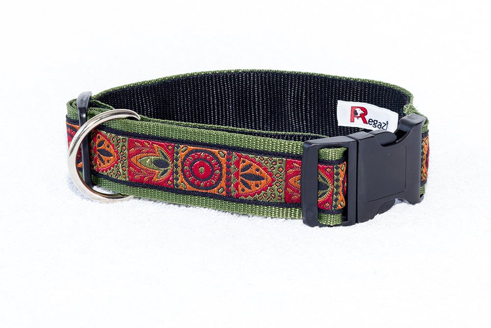 Regazi halsband olijfgroen-rood-oranje 4 cm - Afbeelding 2