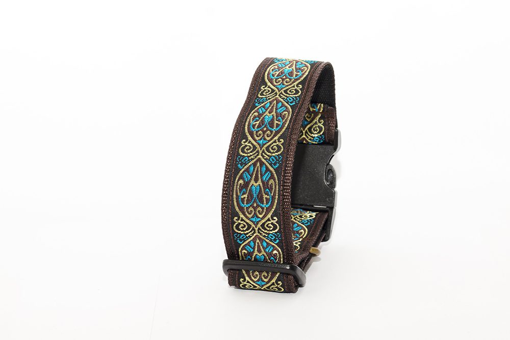 halsband bruin turquoise - honden halsbanden - halsband hond – hondenhalsband – halsband handgemaakt