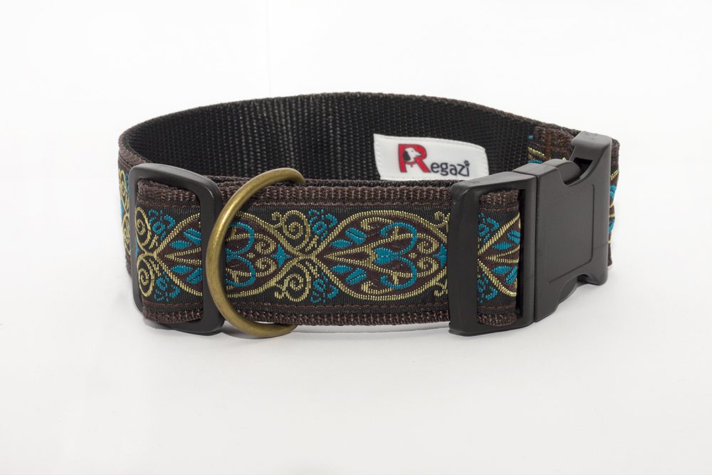 halsband bruin turquoise - honden halsbanden - halsband hond – hondenhalsband – halsband handgemaakt