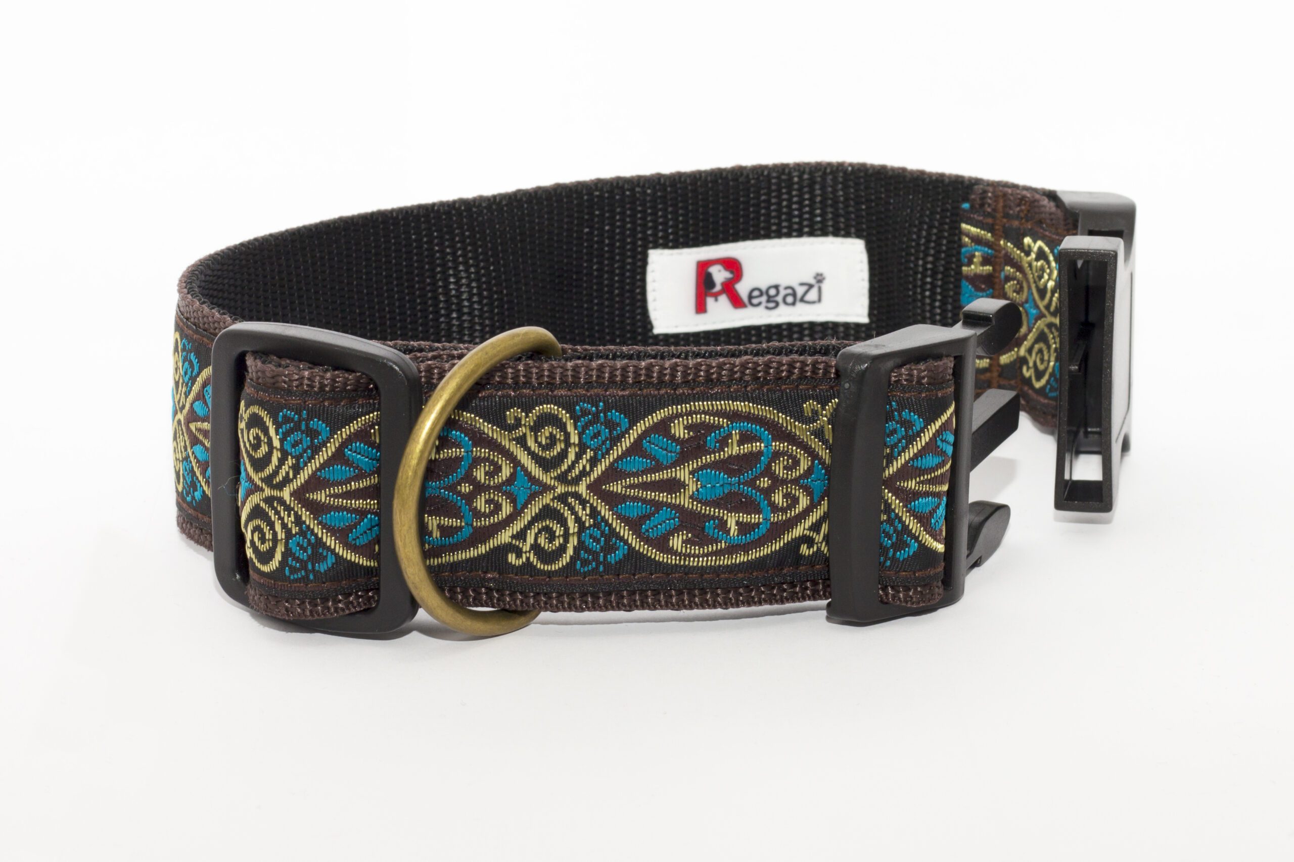 halsband bruin turquoise - honden halsbanden - halsband hond – hondenhalsband – halsband handgemaakt