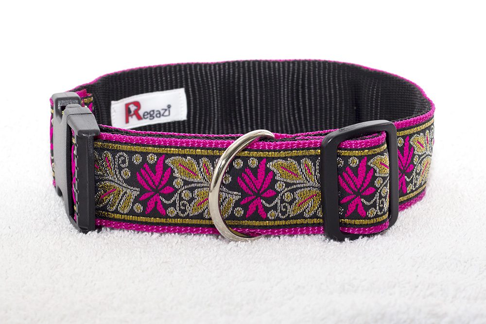 roze halsband met goudkleur - halsband hond handgemaakt – hondenhalsband